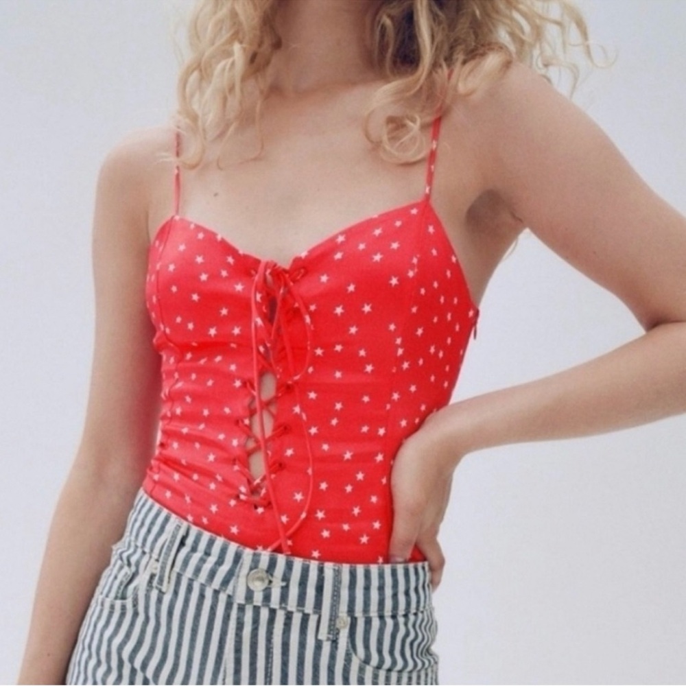 ZARA Satin Effect Star Print Bodysuit